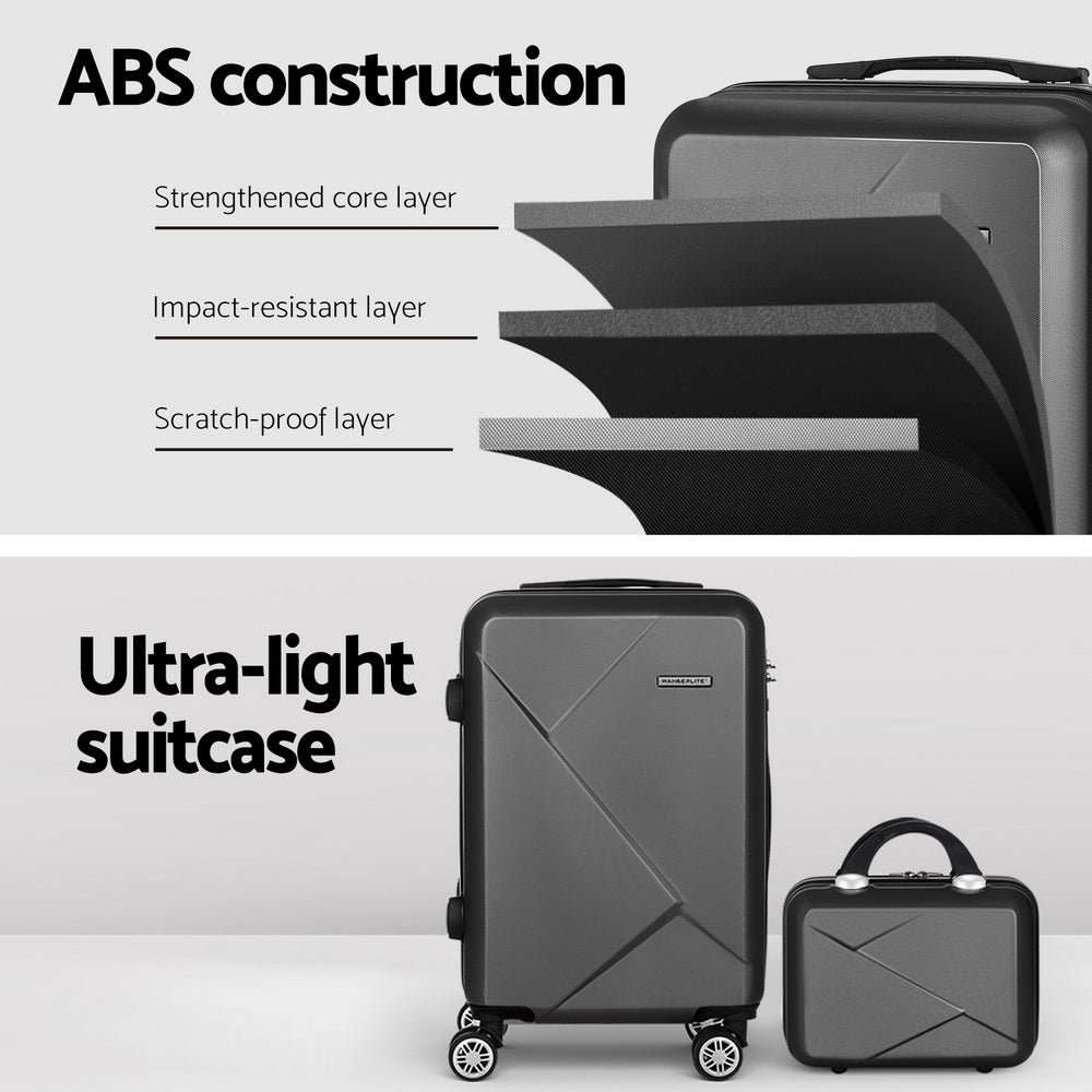 Wanderlite 2Set 20 Inch Luggage Case with 12 Inch Handheld Luggage Box Hard Shell Travel Suitcase TSA Lock Black