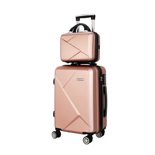 Wanderlite 2Set 20 Inch Luggage Case with 12 Inch Handheld Luggage Box Hard Shell Travel Suitcase TSA Lock  Rose Gold