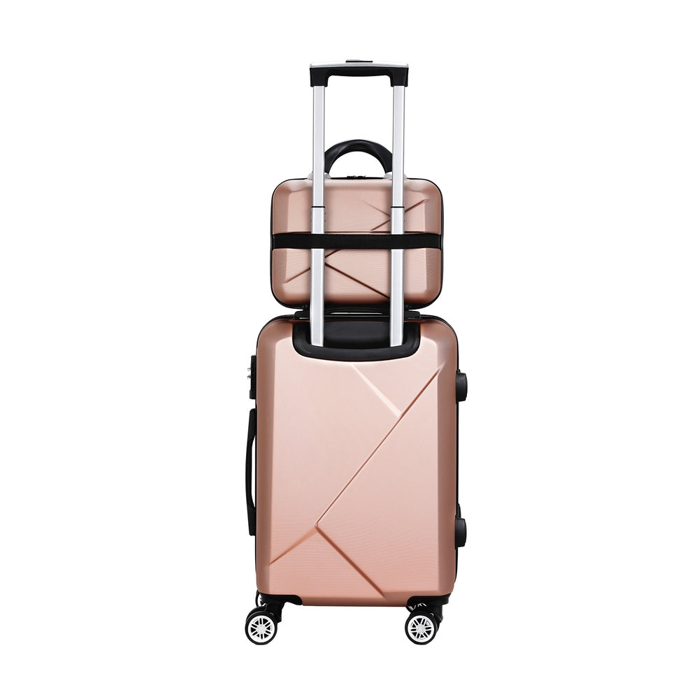 Wanderlite 2Set 20 Inch Luggage Case with 12 Inch Handheld Luggage Box Hard Shell Travel Suitcase TSA Lock  Rose Gold