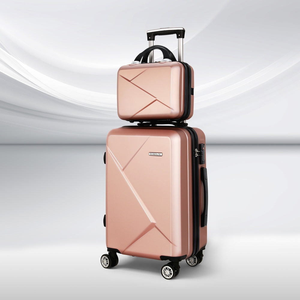 Wanderlite 2Set 20 Inch Luggage Case with 12 Inch Handheld Luggage Box Hard Shell Travel Suitcase TSA Lock  Rose Gold