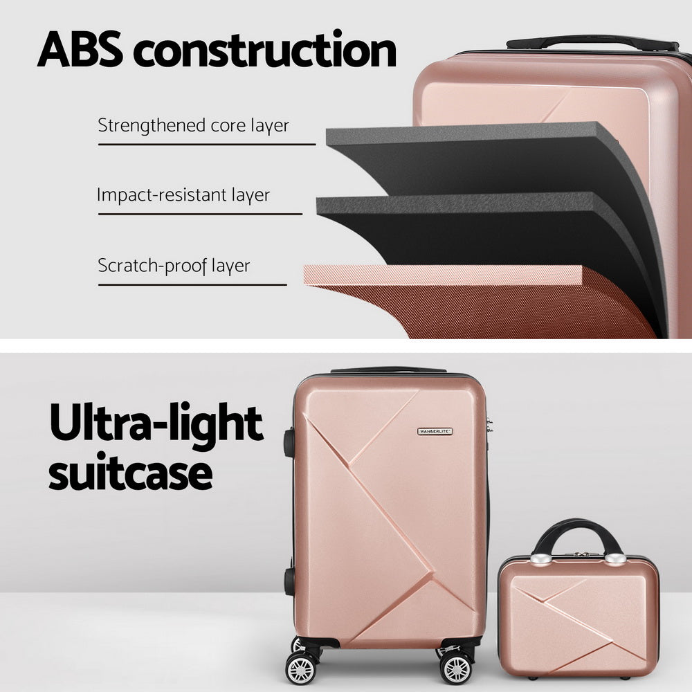 Wanderlite 2Set 20 Inch Luggage Case with 12 Inch Handheld Luggage Box Hard Shell Travel Suitcase TSA Lock  Rose Gold