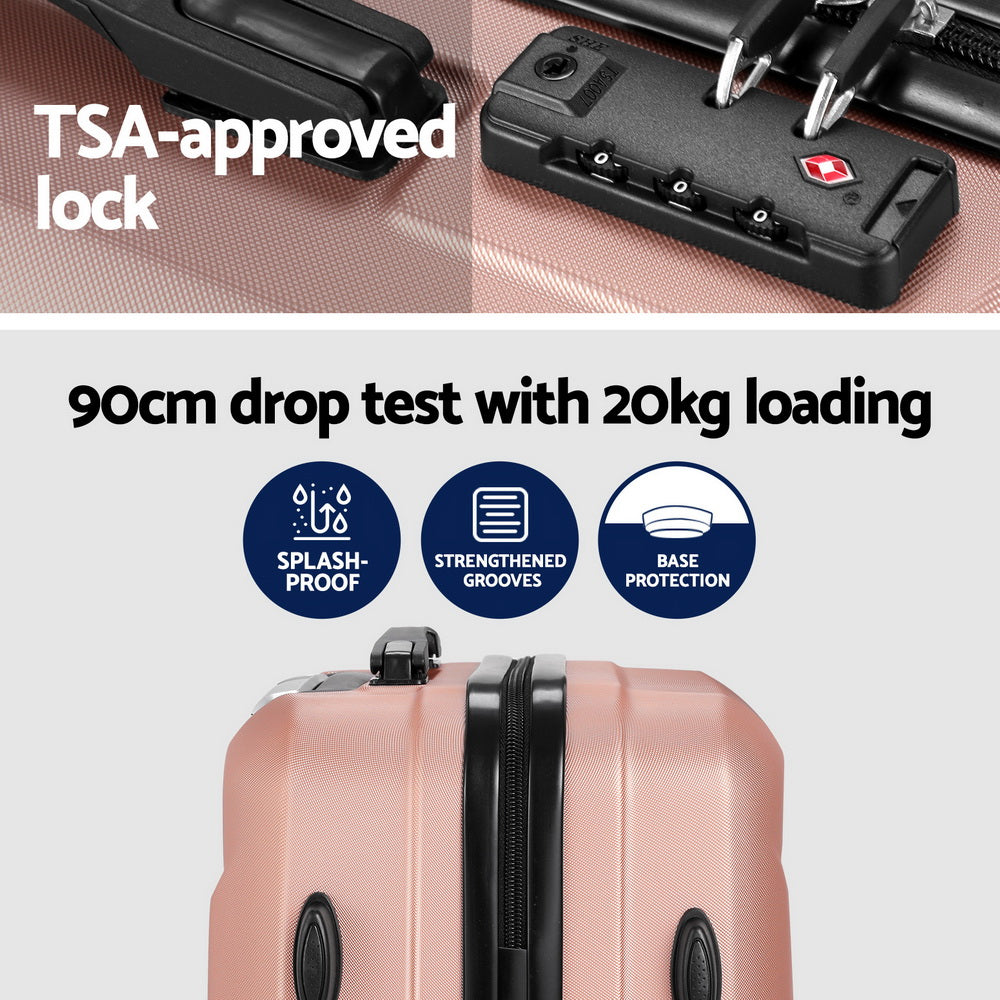 Wanderlite 2Set 20 Inch Luggage Case with 12 Inch Handheld Luggage Box Hard Shell Travel Suitcase TSA Lock  Rose Gold