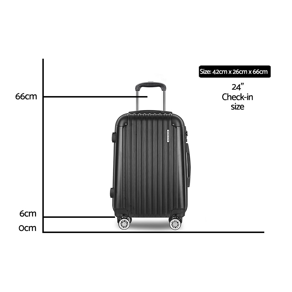 Wanderlite 24 Inch Luggage with TSA Lock Spinner Travel Suitcase Carry On Hard Shell Luggage Case Black