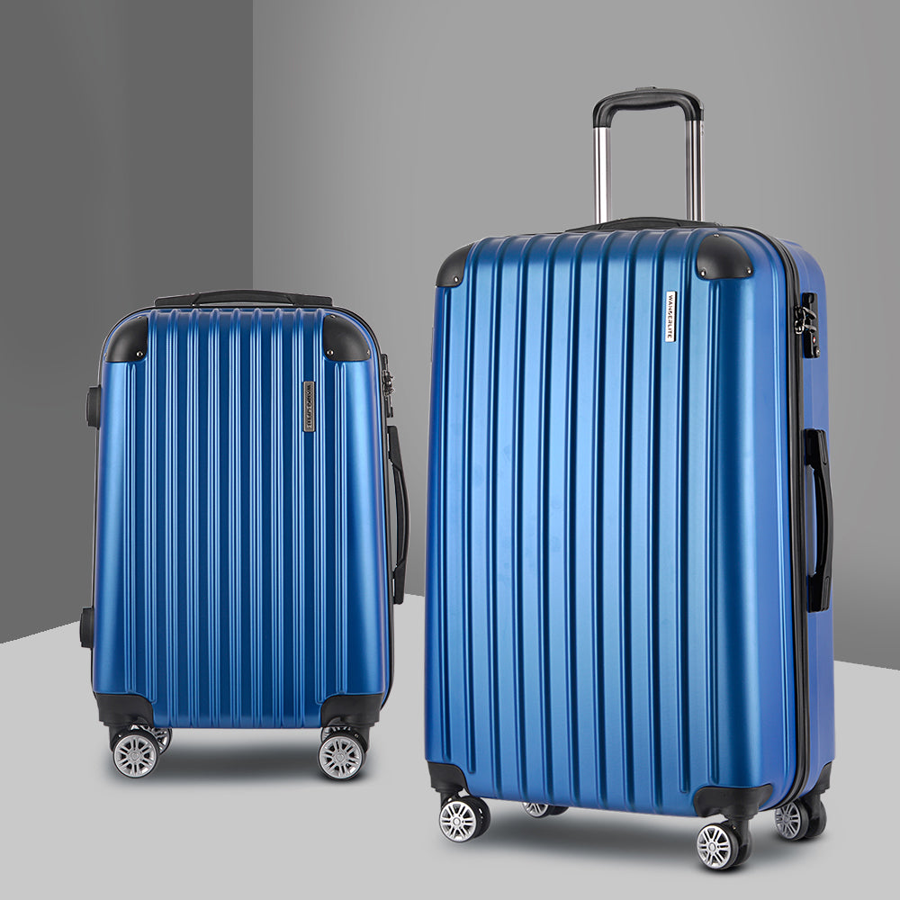 Wanderlite 20-28 Inch Luggage 2Set with TSA Lock Spinner Carry On Hard Shell Travel Suitcase Luggage Case Blue