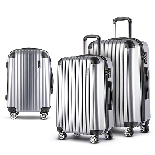 Wanderlite 20-24-28 Inch Luggage 3Set with TSA Lock Spinner Carry On Hard Shell Travel Suitcase Luggage Case Silver