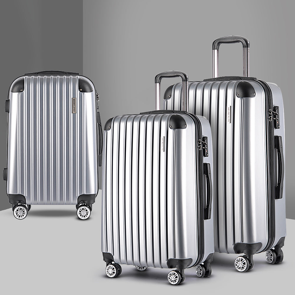 Wanderlite 20-24-28 Inch Luggage 3Set with TSA Lock Spinner Carry On Hard Shell Travel Suitcase Luggage Case Silver