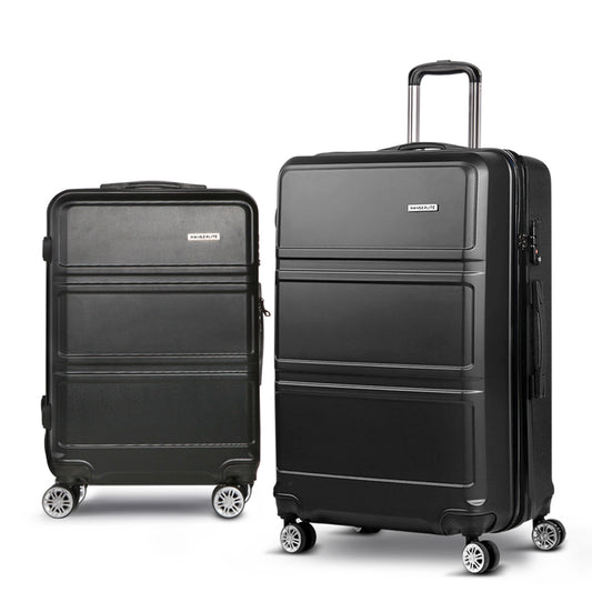 Wanderlite 2Set 20-28 Inch Luggage with TSA Lock Spinner Travel Suitcase Carry On Hard Shell Luggage Case Black