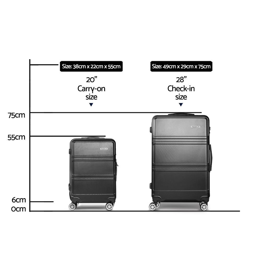 Wanderlite 2Set 20-28 Inch Luggage with TSA Lock Spinner Travel Suitcase Carry On Hard Shell Luggage Case Black