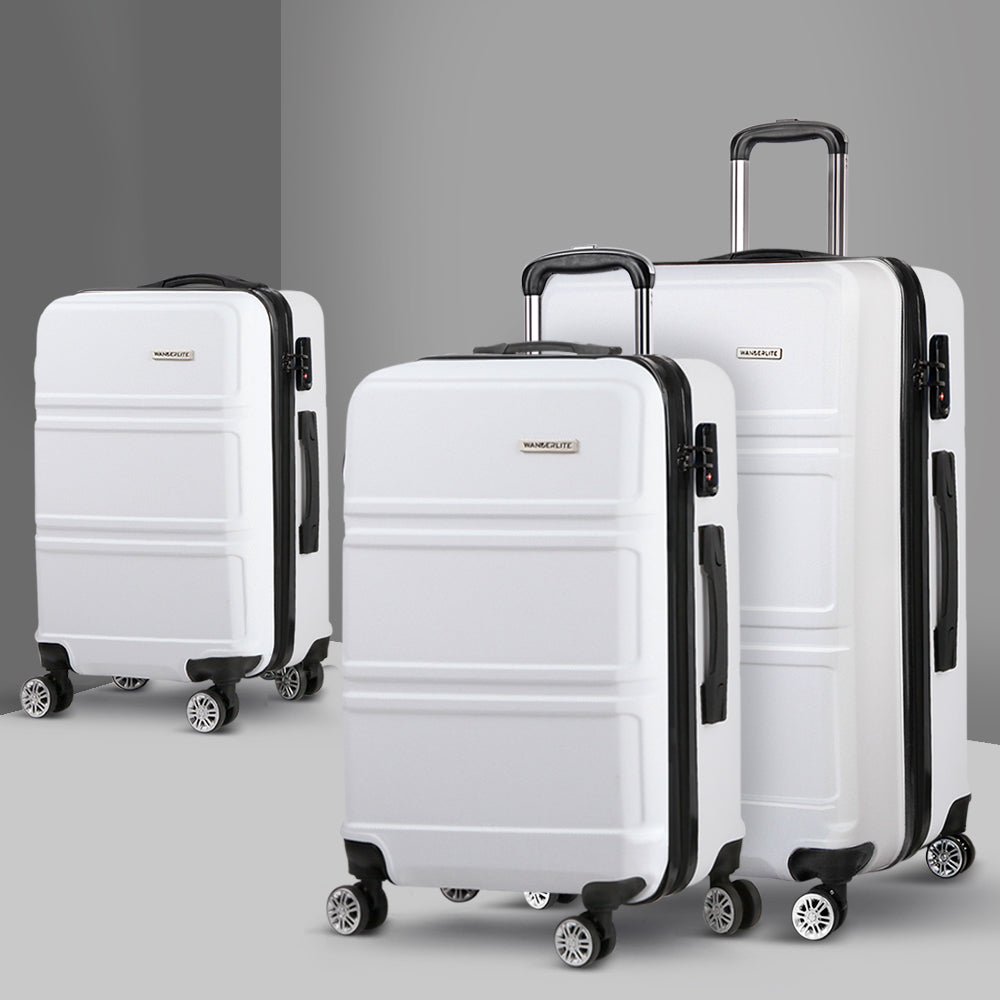 Wanderlite 20" 24" 28" Luggage with TSA Lock Spinner Travel Suitcase Carry On Hard Shell Luggage Case White