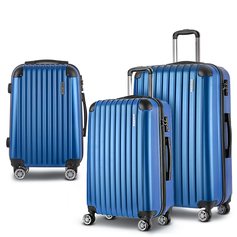 Wanderlite 3 Set Luggage 20-24-28 Inch with TSA Lock Spinner Hard Shell Travel Suitcase Luggage Organiser Case Blue