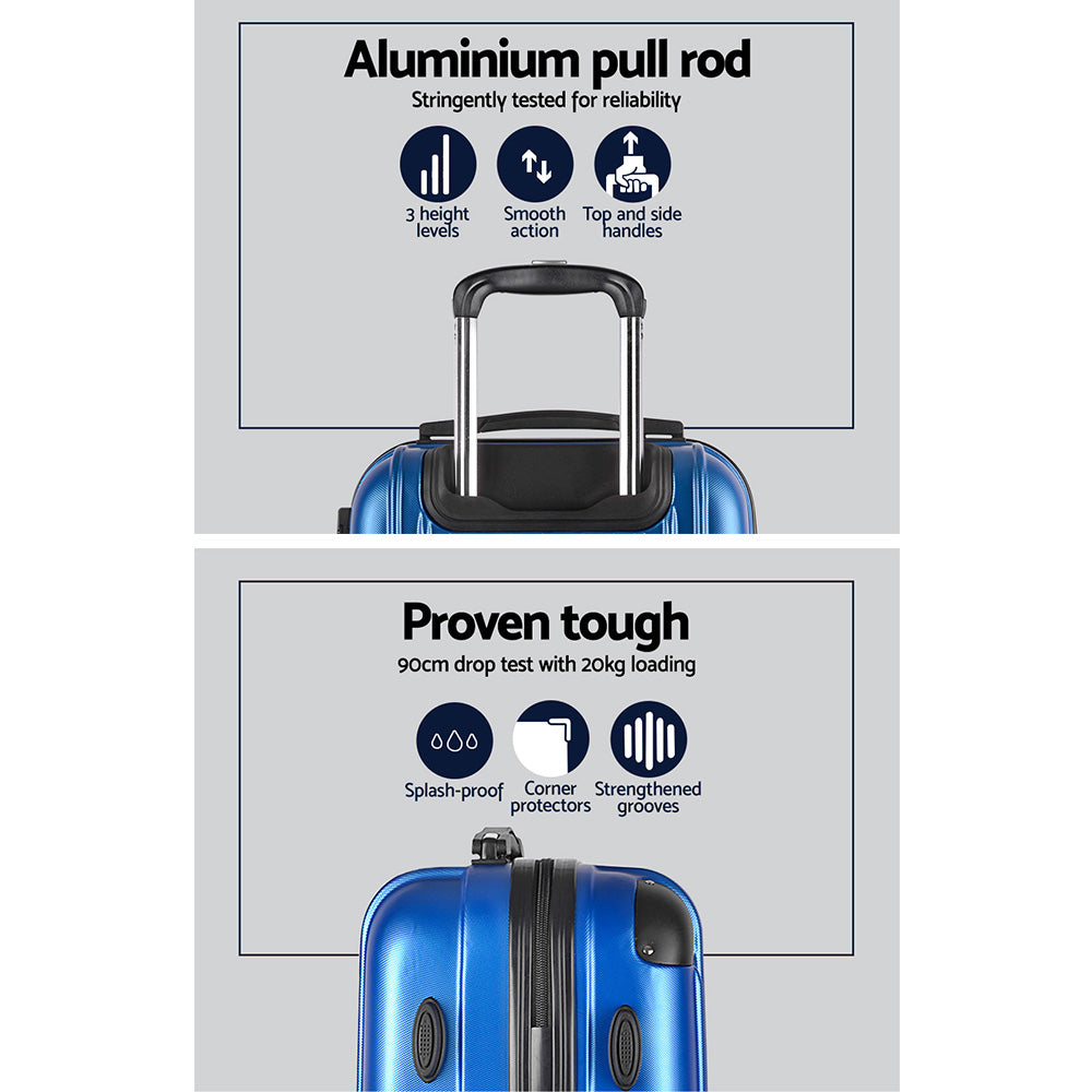 Wanderlite 3 Set Luggage 20-24-28 Inch with TSA Lock Spinner Hard Shell Travel Suitcase Luggage Organiser Case Blue