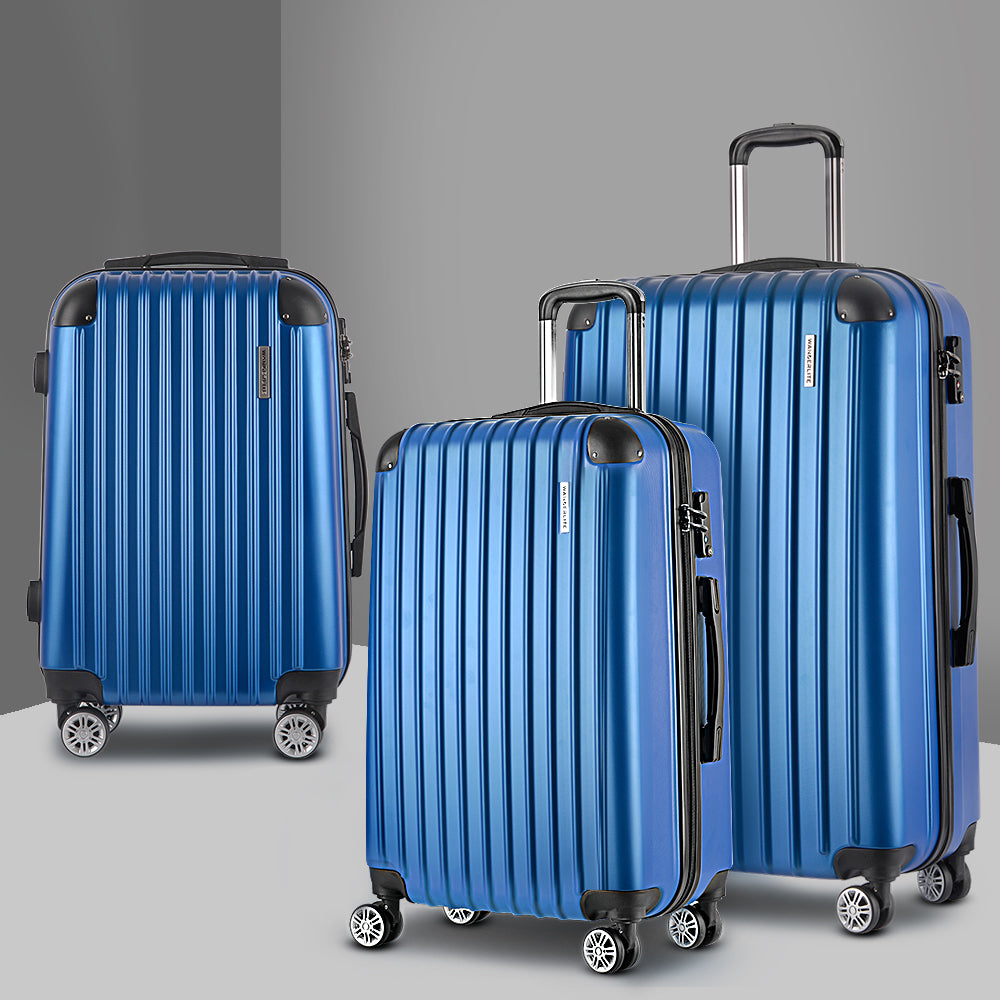 Wanderlite 3 Set Luggage 20-24-28 Inch with TSA Lock Spinner Hard Shell Travel Suitcase Luggage Organiser Case Blue