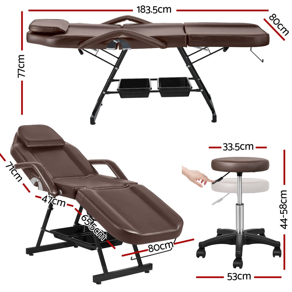 Zenses Massage Table Adjustable Salon Bed Chair 3-Fold Brown