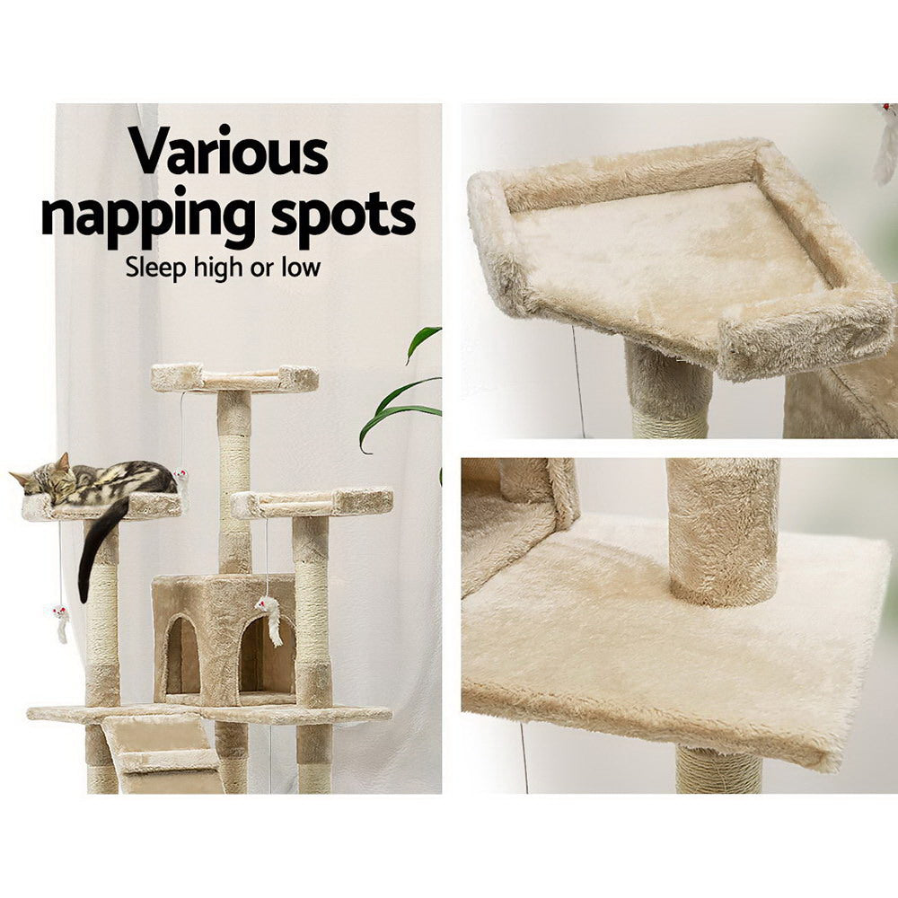 i.Pet Cat Tree 180cm Tower Scratching Post Scratcher Wood Condo House Toys Beige