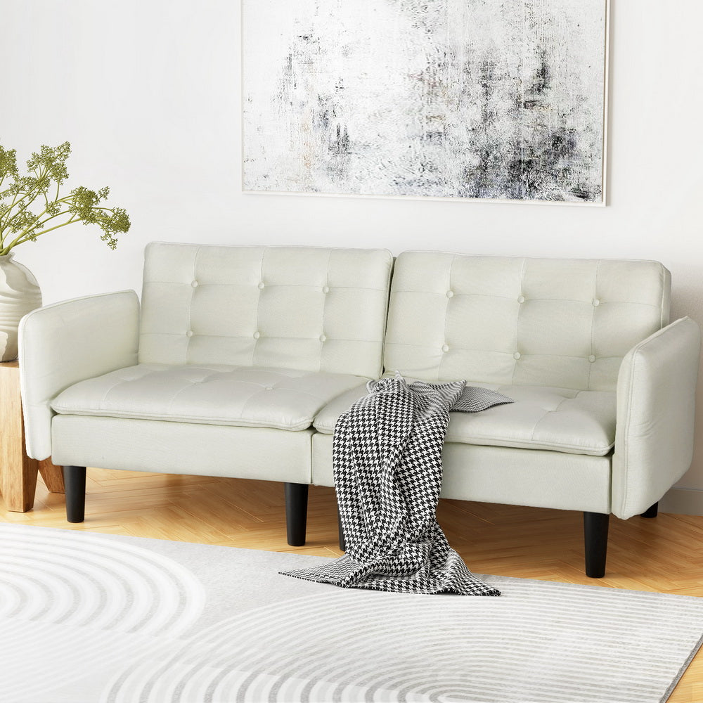 Artiss Sofa Bed 192CM Beige Faux Linen Fabric