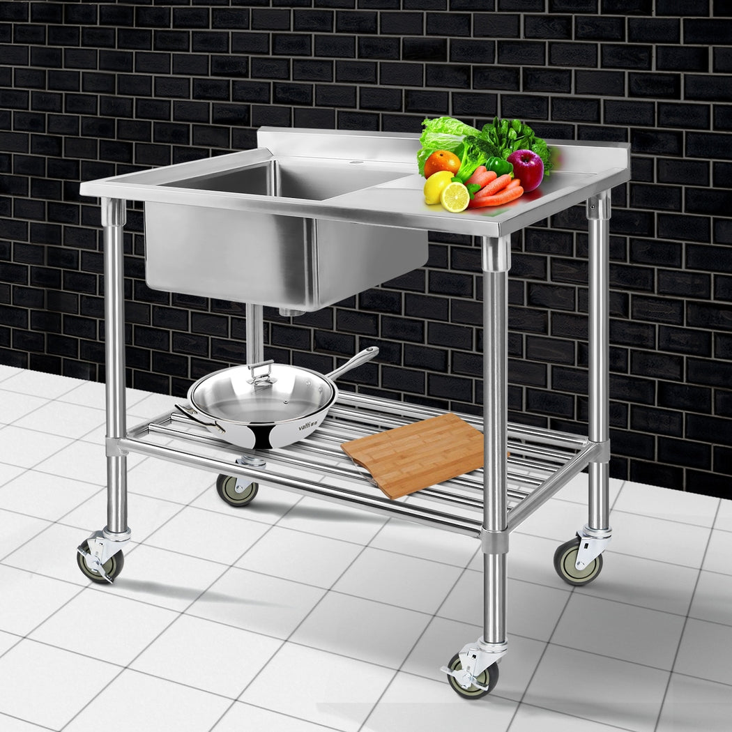 Cefito Stainless Steel Sink Bench Kitchen Work Benches Bowl Wheels 304