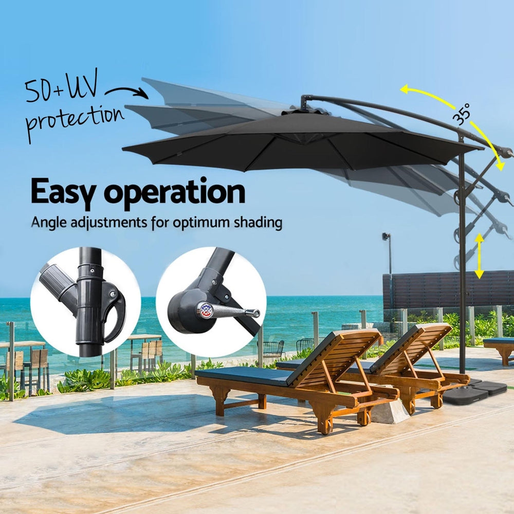 Instahut 3m Umbrella w/Base Outdoor Cantilever Beach Garden Patio Parasol Black