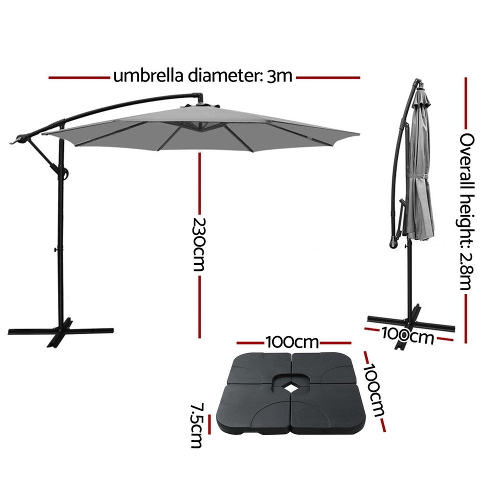 Instahut Umbrella Outdoor Umbrellas Cantilever Sun Stand UV Garden Base Grey 3M