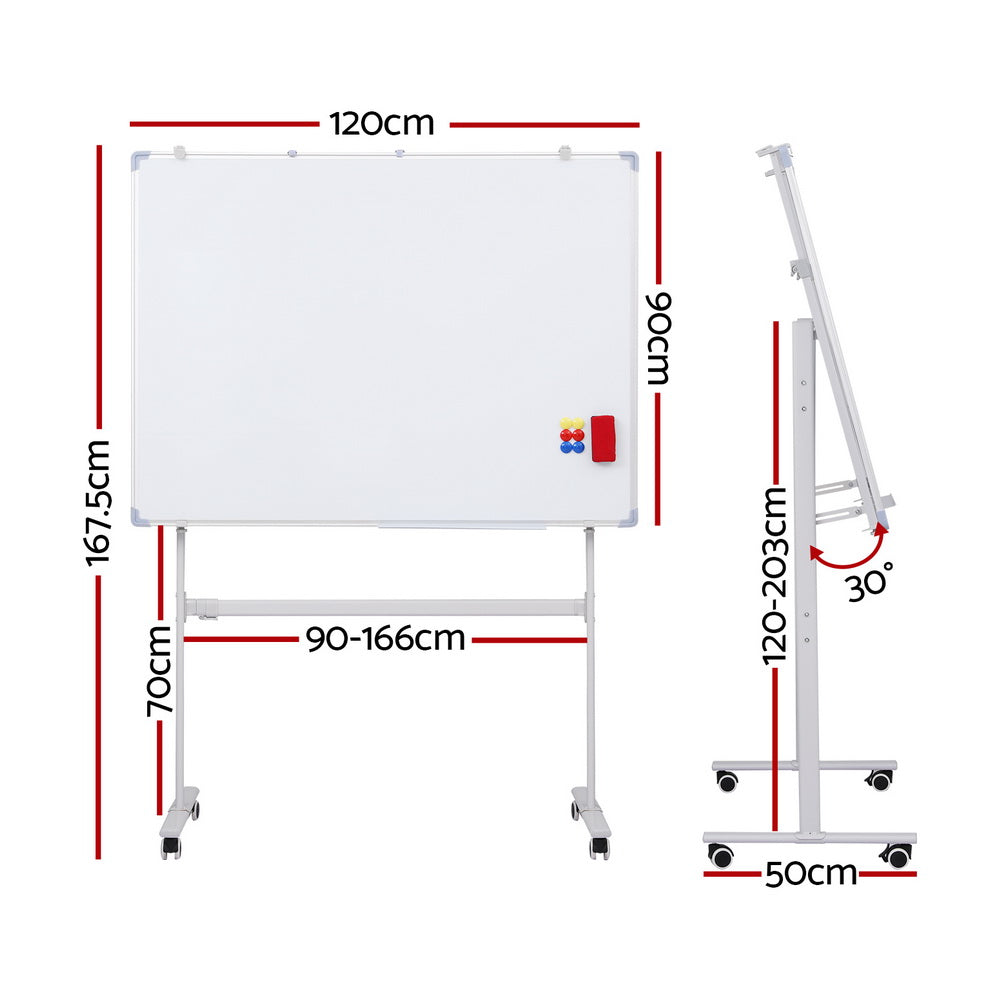 90x120cm Standing Whiteboard with Wheels Magnetic Double-Sided Erase Board