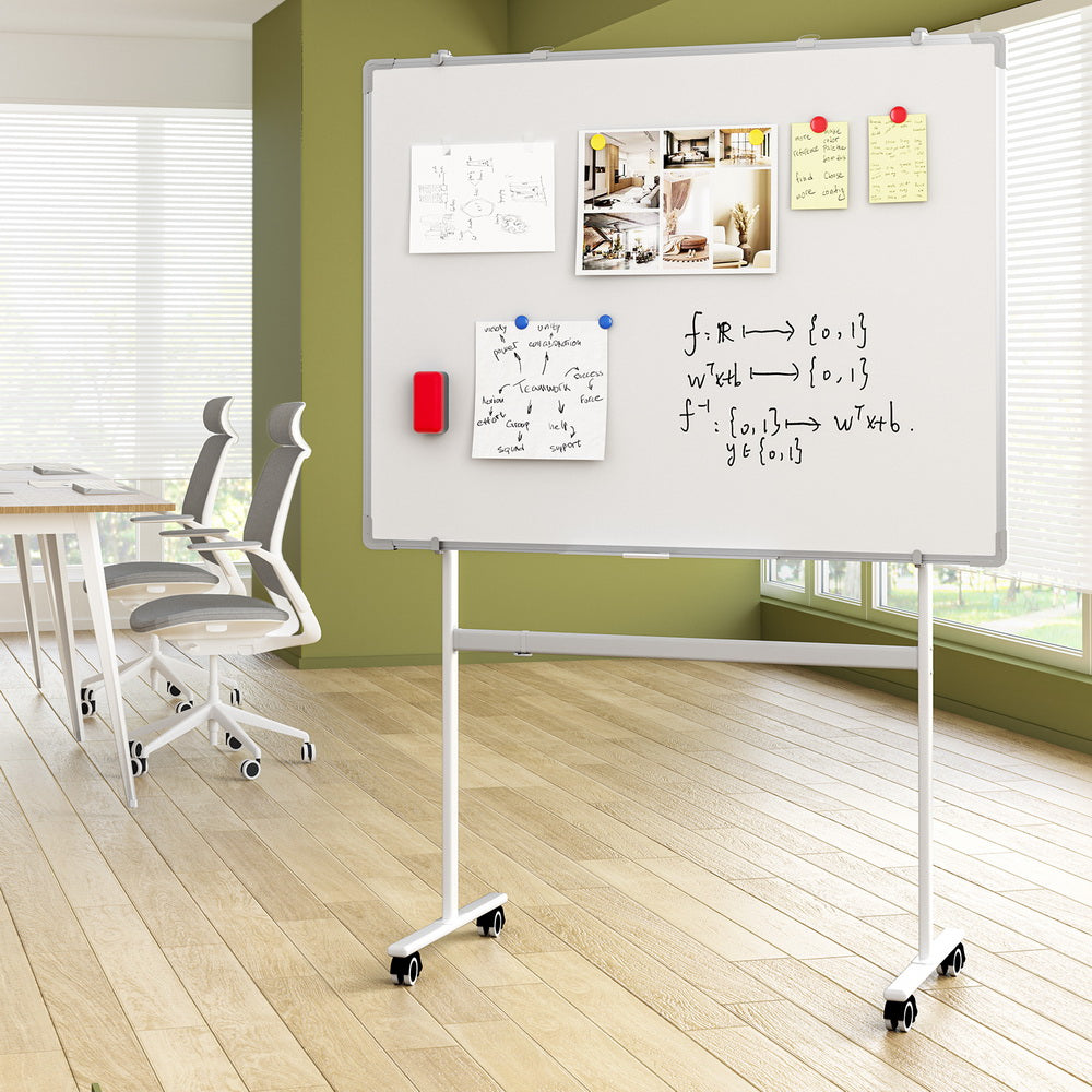 90x120cm Standing Whiteboard with Wheels Magnetic Double-Sided Erase Board