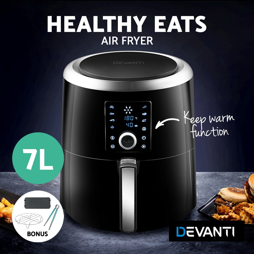 Devanti Air Fryer 7L LCD Digital Oil Free Cooker Deep Frying Accessories Rack