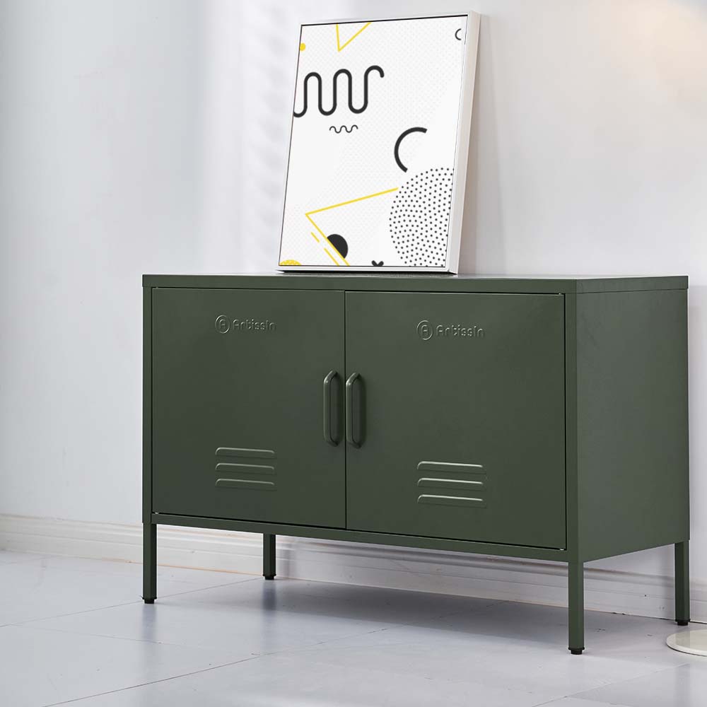 ArtissIn Base Metal Locker Storage Shelf Organizer Cabinet Buffet Sideboard Green