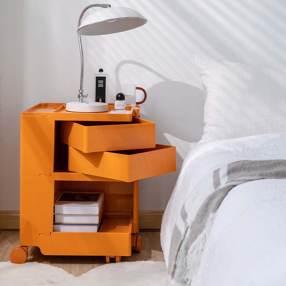 ArtissIn Bedside Table Side Tables Nightstand Organizer Replica Boby Trolley 3Tier Orange