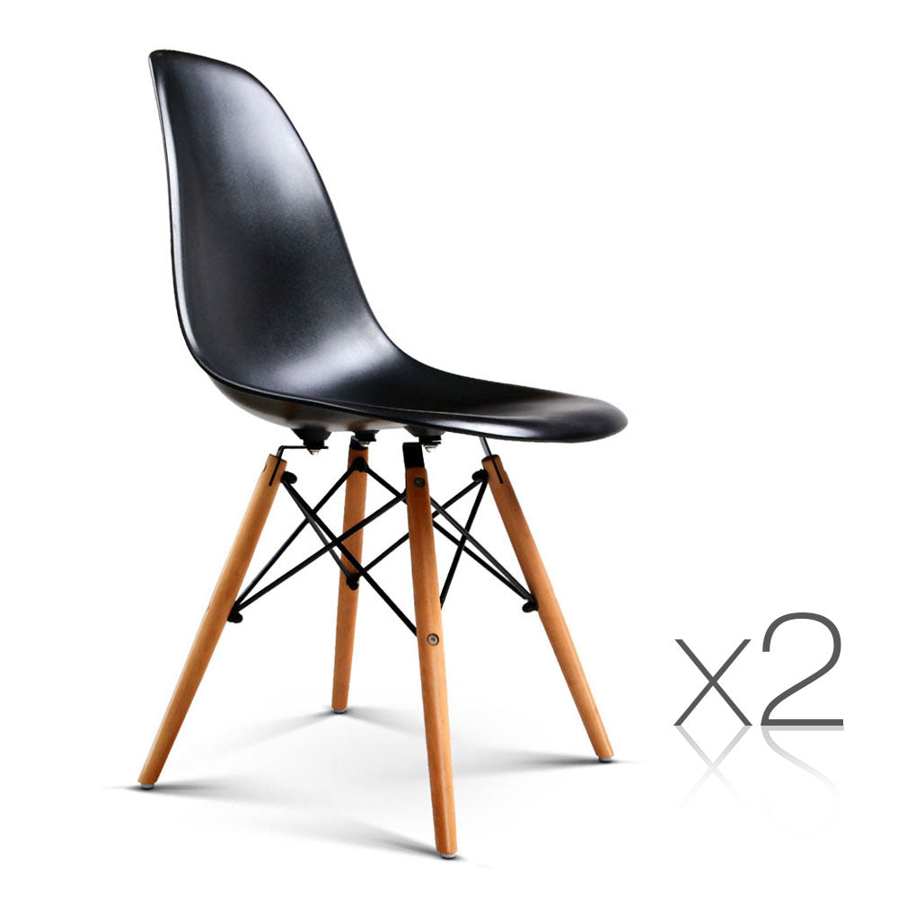 Artiss Set of 2 Retro Beech Wood Dining Chair - Black