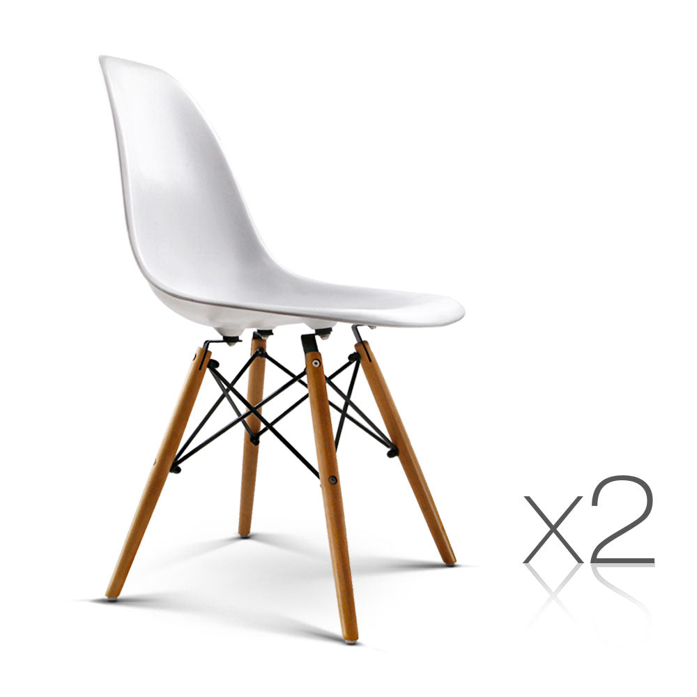 Artiss Set of 2 Retro Beech Wood Dining Chair - White