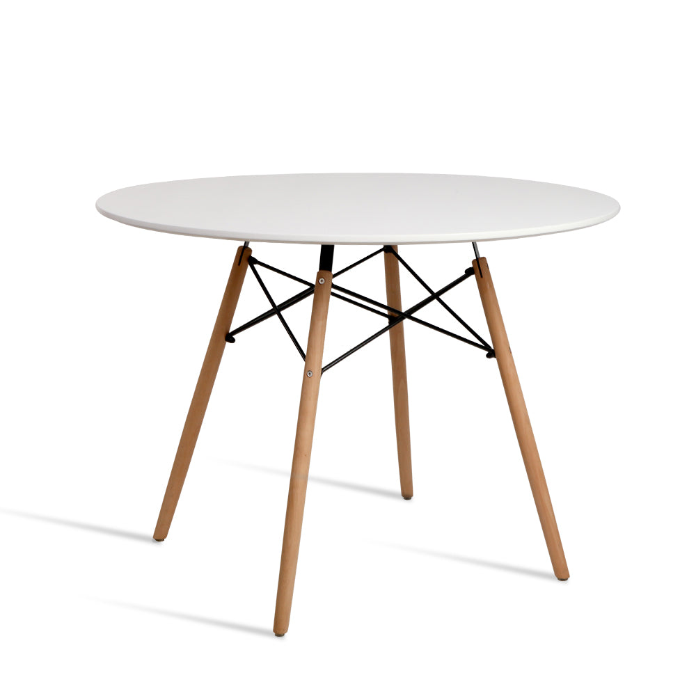 Artiss Round Beech Timber Dining Table - White