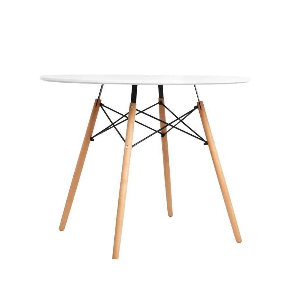 Artiss 4-Seater Round Replica Eames DSW Dining Table Kitchen Timber White 90cm