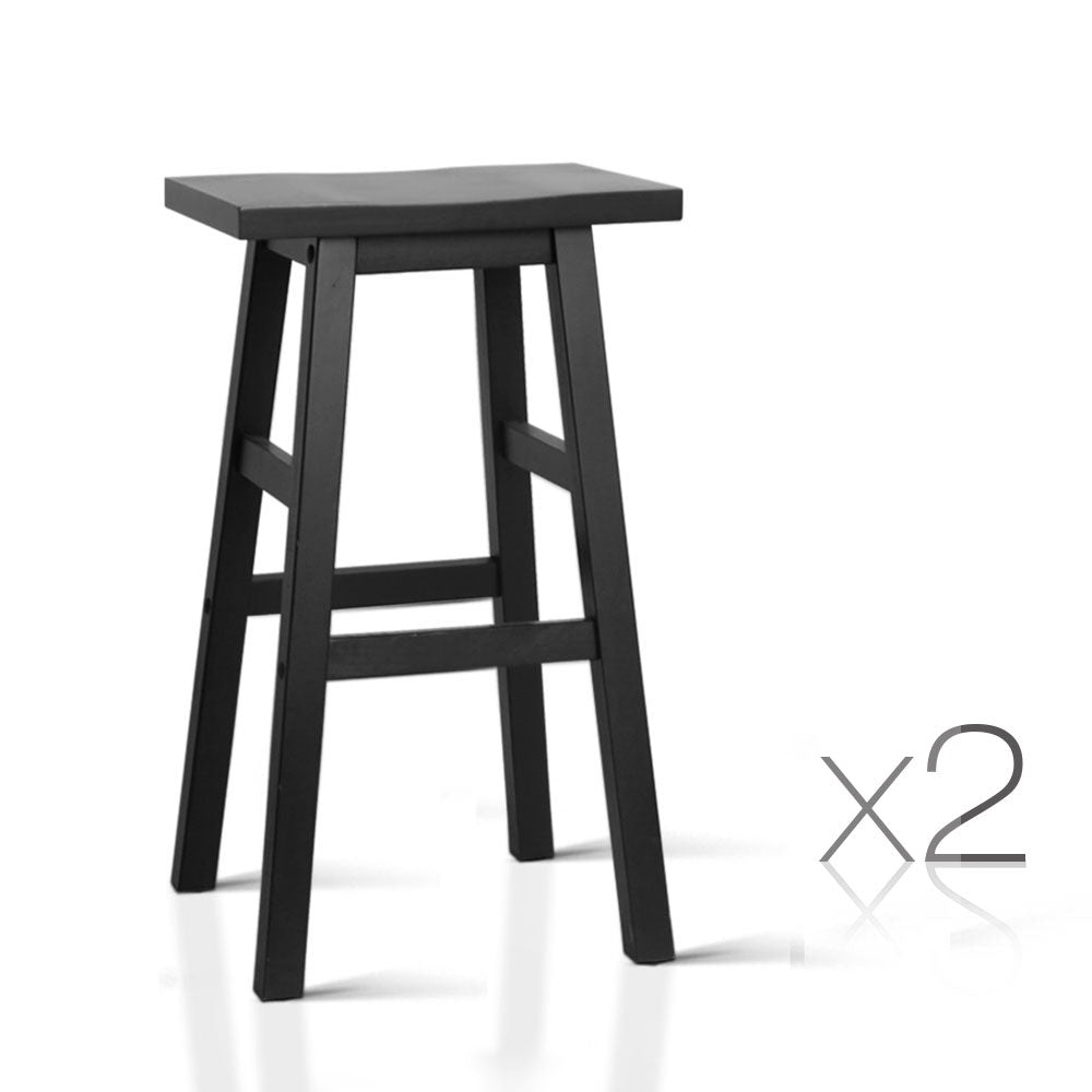 Artiss Set of 2 Wooden Backless Bar Stools - Black