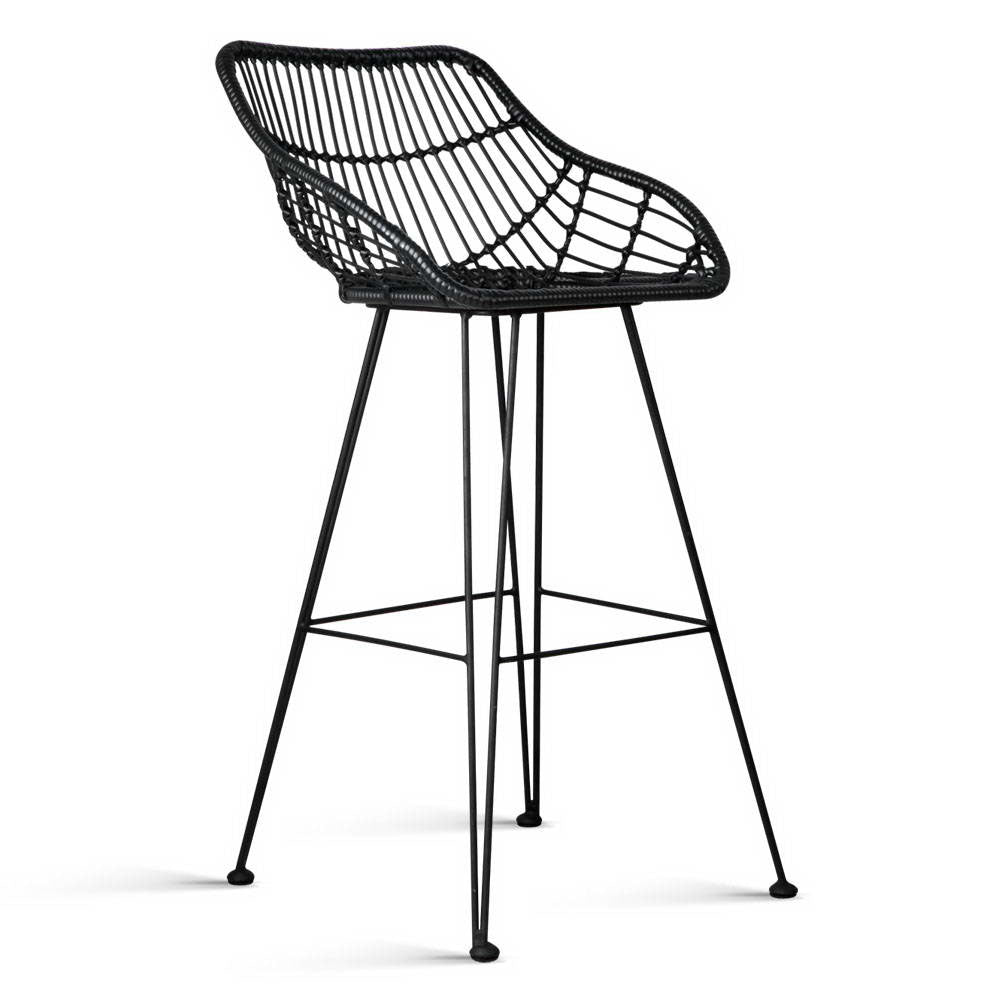 Artiss Set of 2 PE Wicker Bar Stools - Black