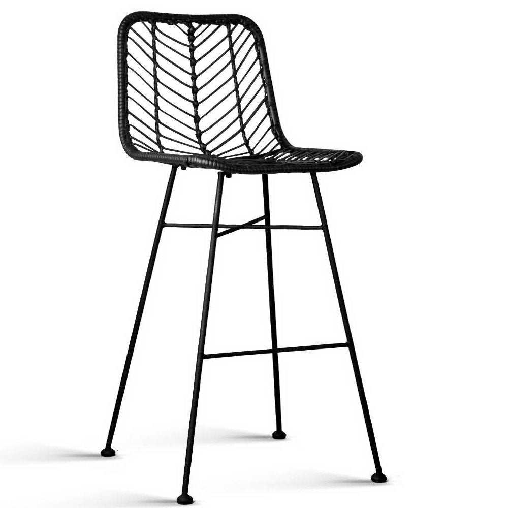 Artiss Set of 2 PE Wicker Bar Stools - Black