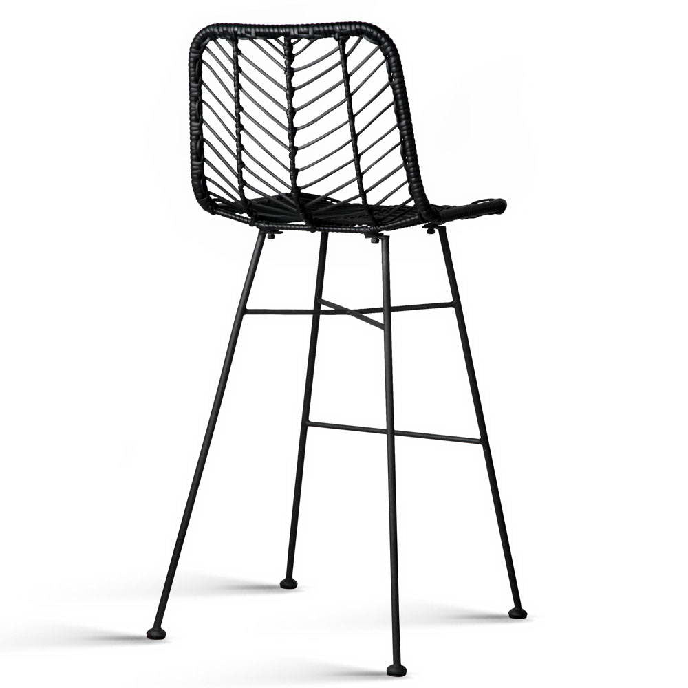 Artiss Set of 2 PE Wicker Bar Stools - Black