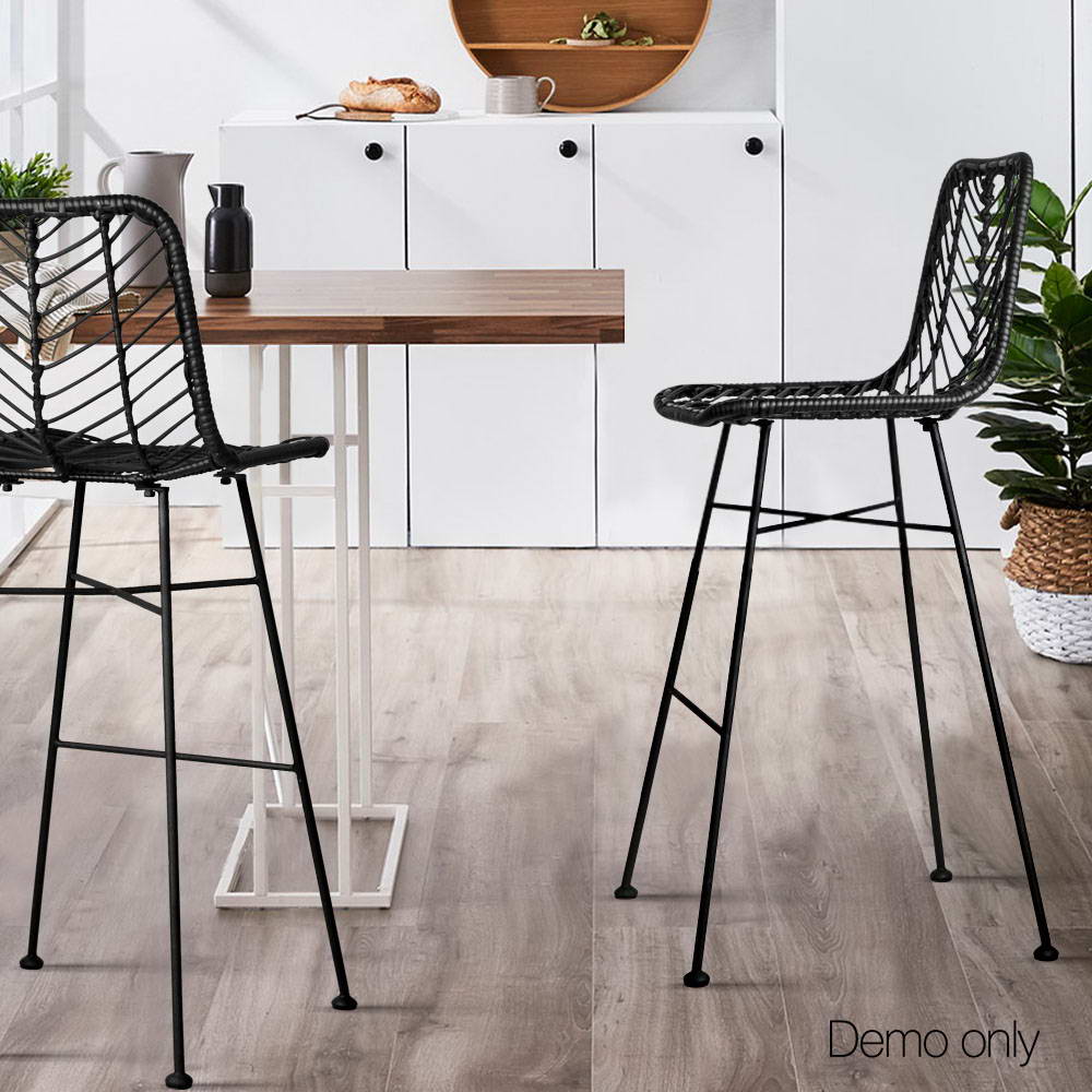 Artiss Set of 2 PE Wicker Bar Stools - Black