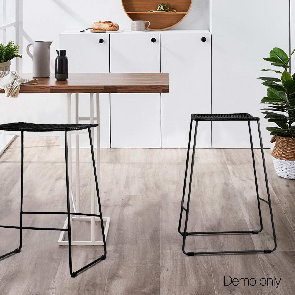 Artiss Ser of 2 PE Wicker Bar Stools - Black