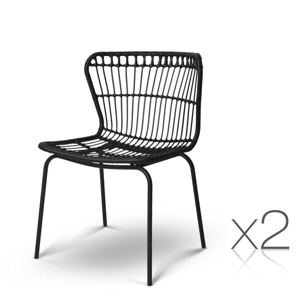 Artiss Set of 2 PE Wicker Dining Chair - Black