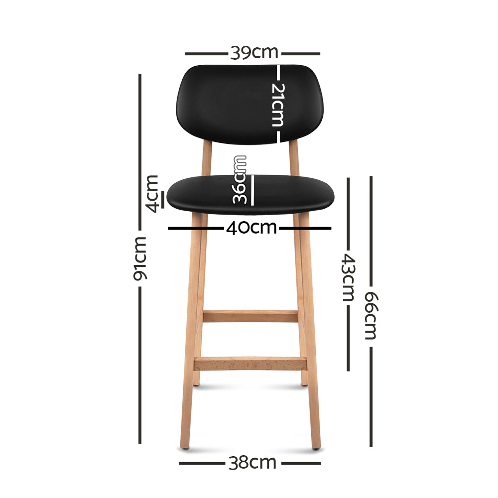 Artiss Set of 2 PU Leather Ramsey Bar Stools - Black