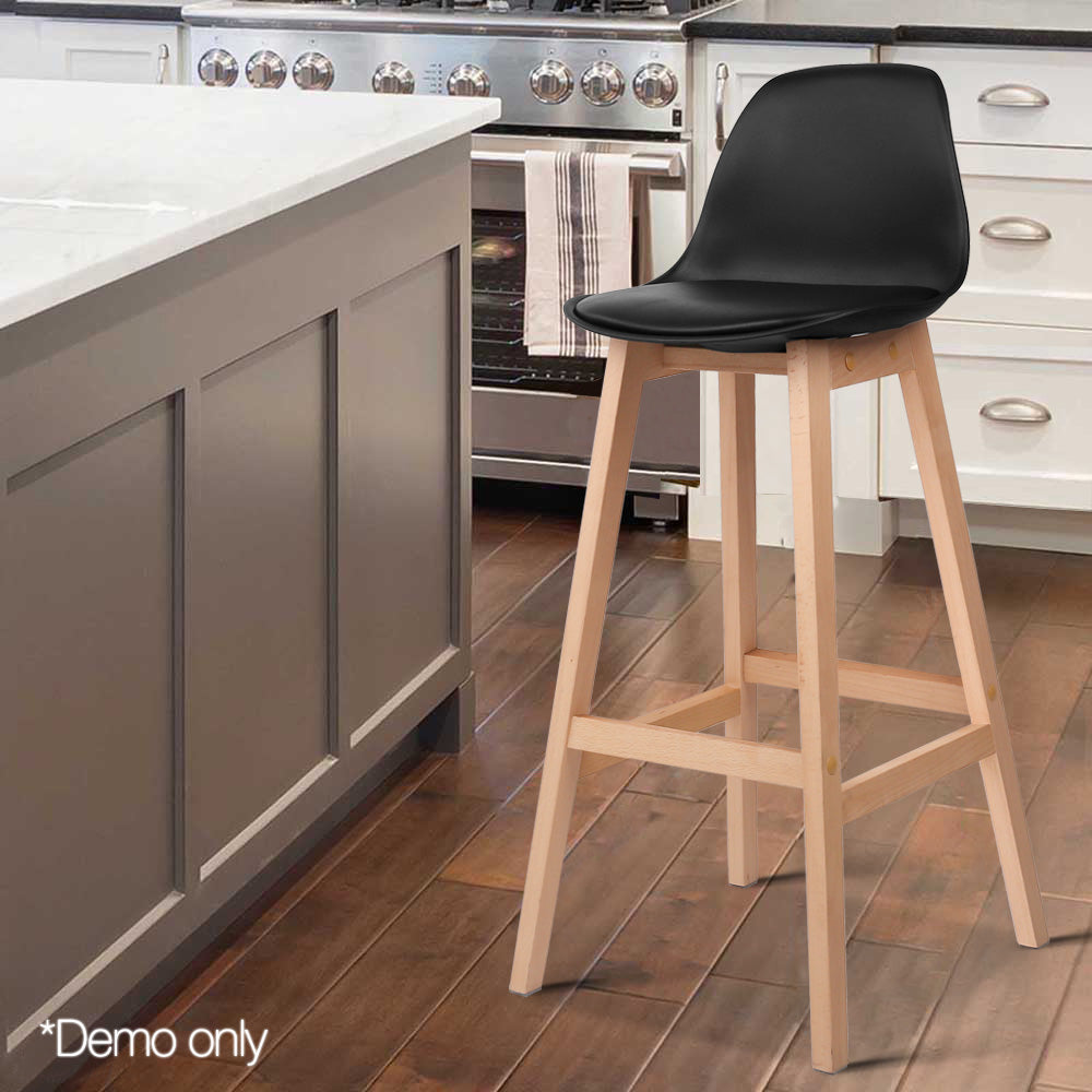 Artiss Set of 2 Beech Wood Bar Stools - Black