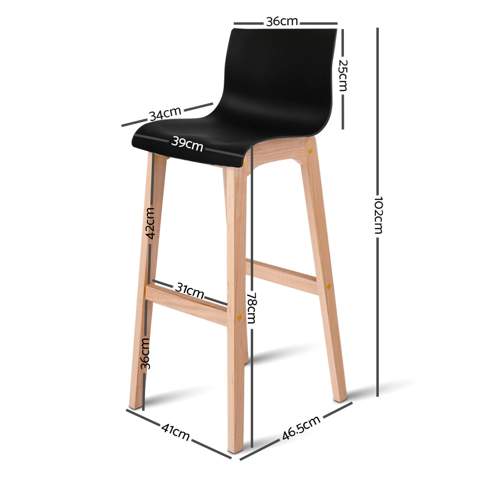 Artiss Set of 2 Beech Wood Bar Stools - Black