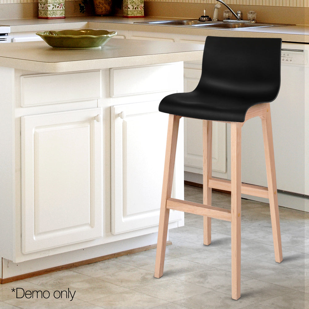 Artiss Set of 2 Beech Wood Bar Stools - Black