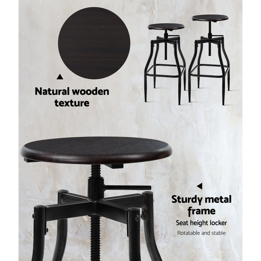 Artiss 2 x Vintage Kitchen Bar Stools Swivel Industrial Bar Stool Retro Rustic