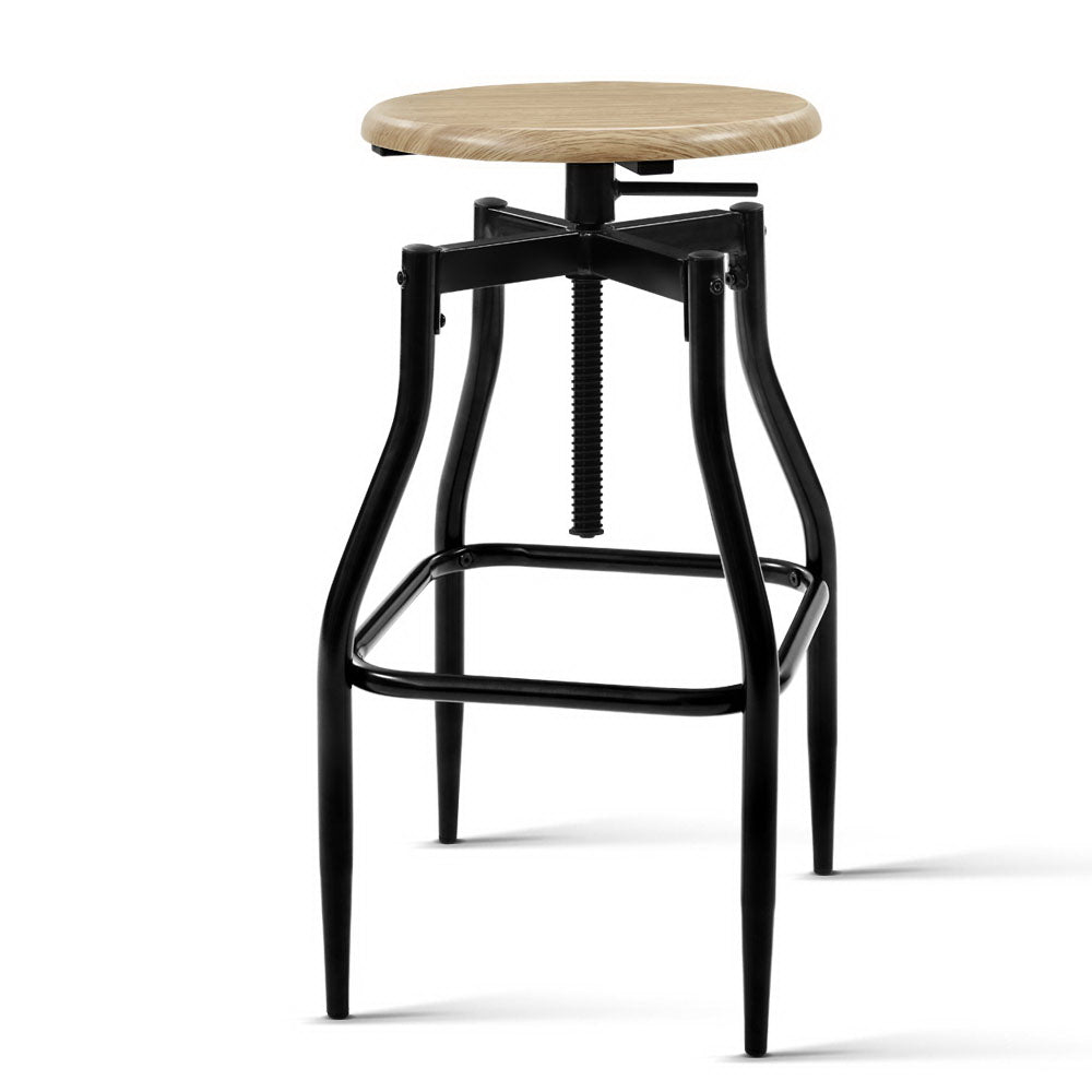 Artiss 2 x Vintage Kitchen Wooden Bar Stools Swivel Industrial Bar Stool Retro