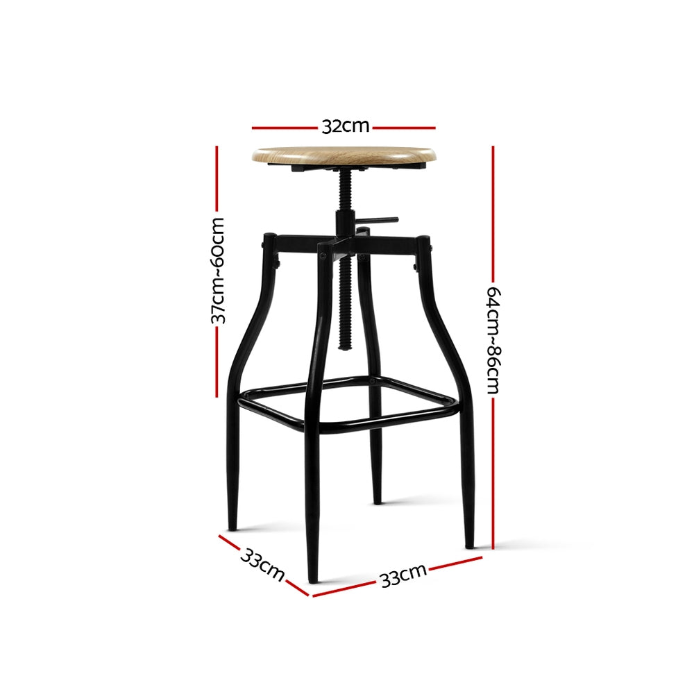 Artiss 2 x Vintage Kitchen Wooden Bar Stools Swivel Industrial Bar Stool Retro