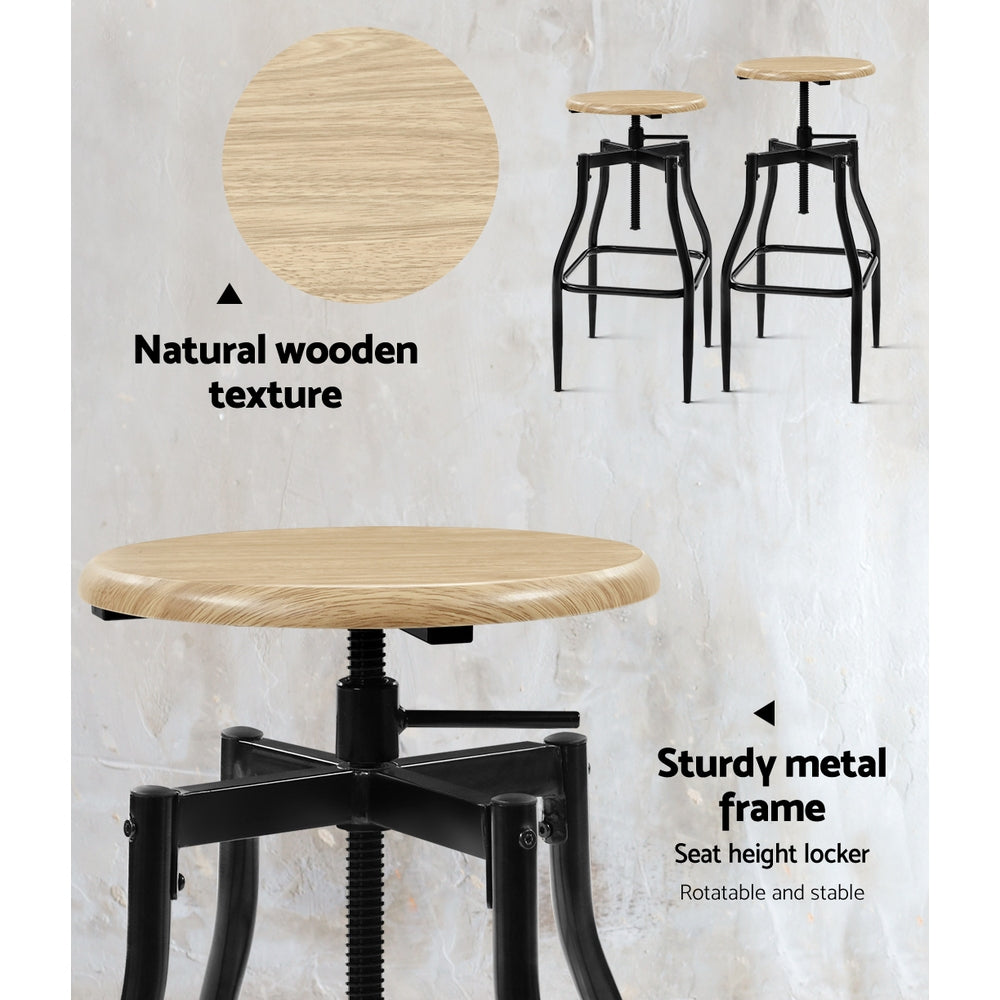 Artiss 2 x Vintage Kitchen Wooden Bar Stools Swivel Industrial Bar Stool Retro