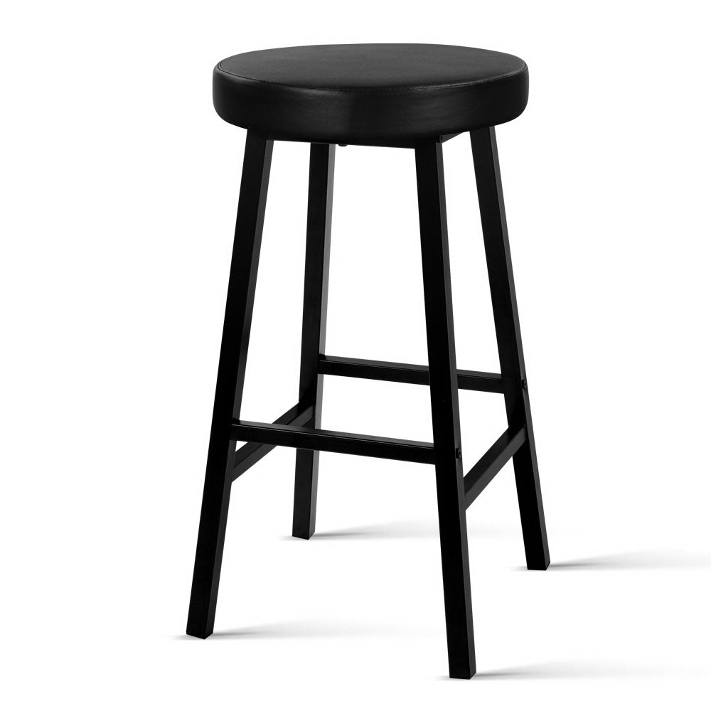 Artiss 2 x Vintage Kitchen Bar Stools Industrial Leather Bar Stool Black Retro