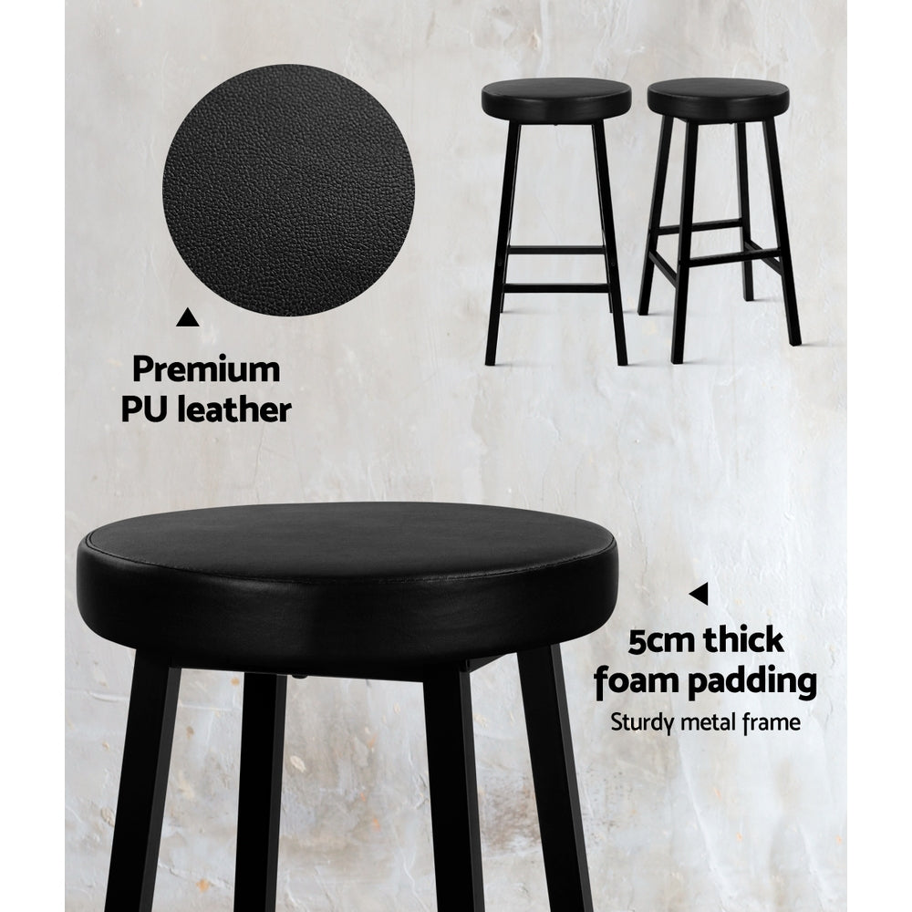 Artiss 2 x Vintage Kitchen Bar Stools Industrial Leather Bar Stool Black Retro