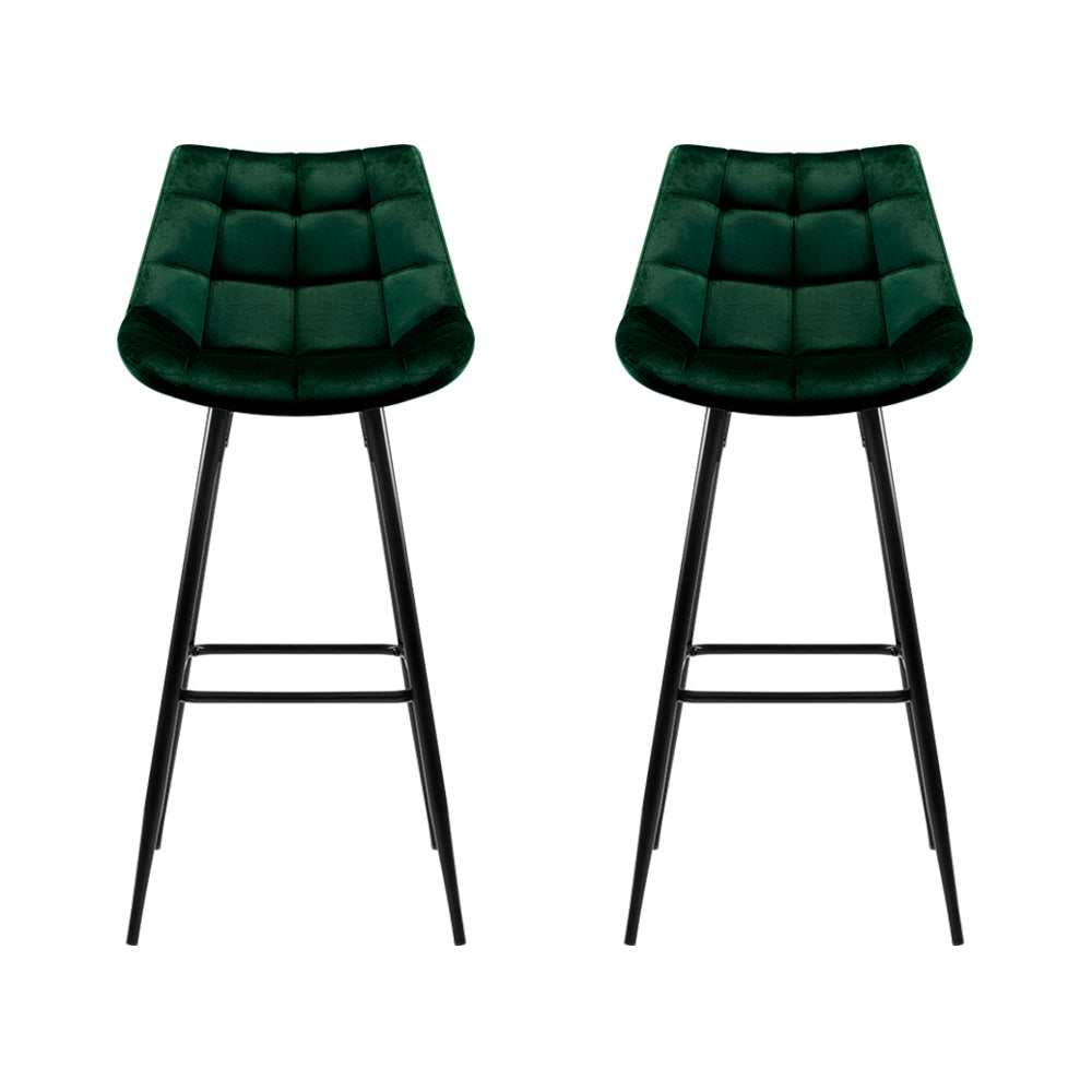 Artiss Set of 2 Velvet Bar Stools - Green