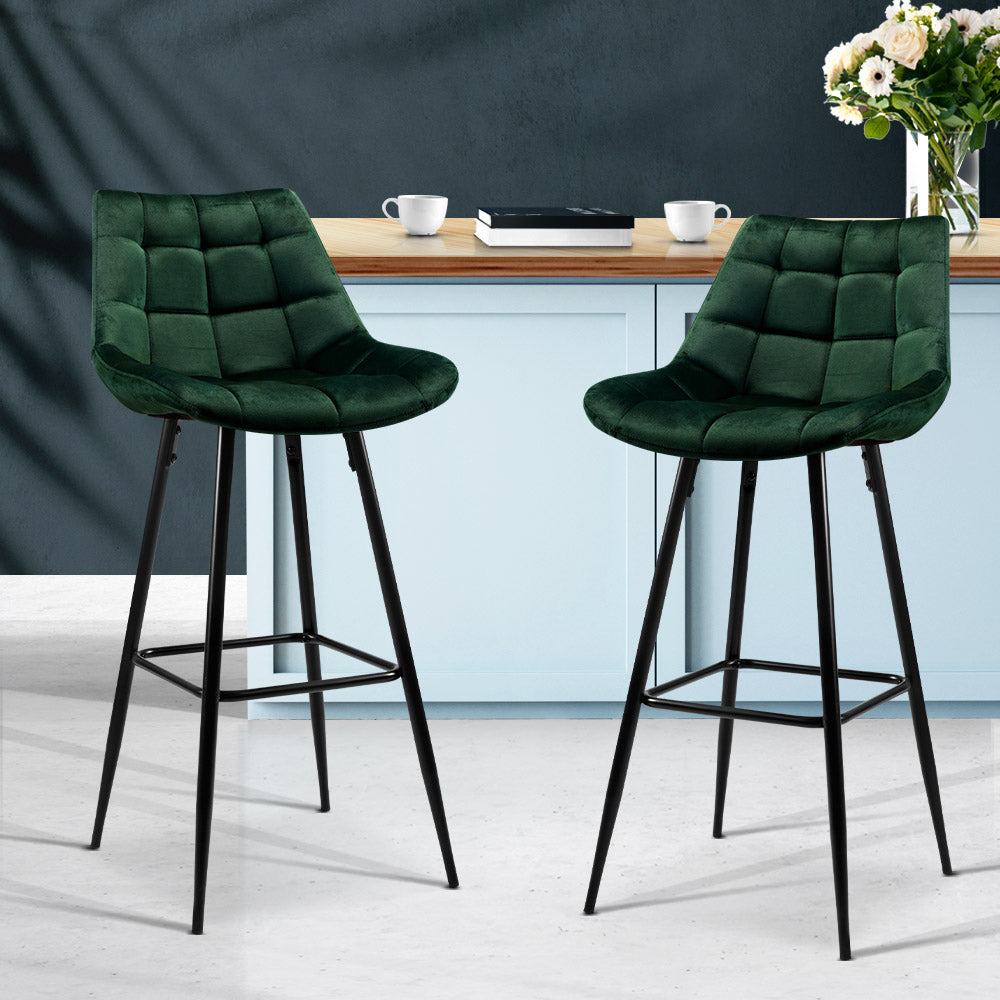 Artiss Set of 2 Velvet Bar Stools - Green